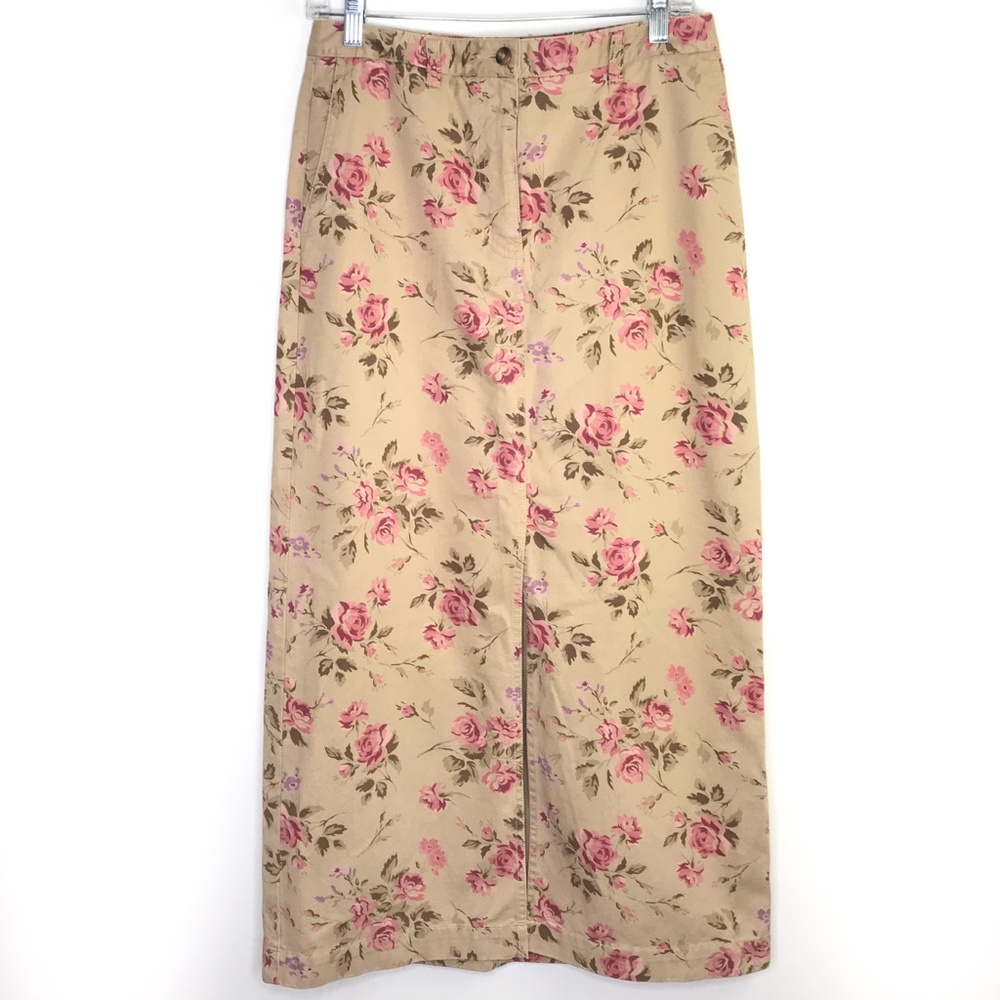 Eddie Bauer Long Floral Khaki Denim Jean Skirt Women's Size 8 NWOT